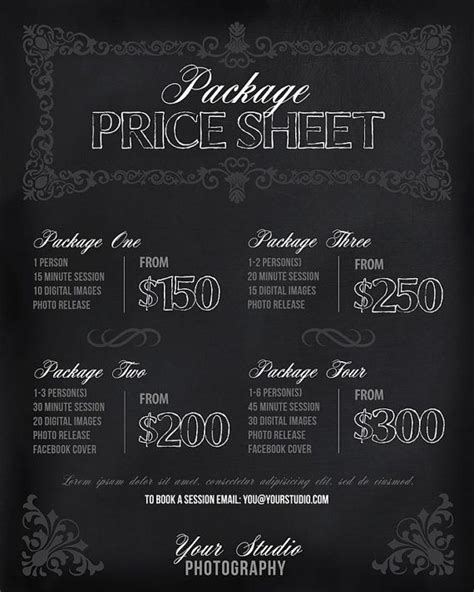 2,000+ vectors, stock photos & psd files. Photography Price List - Chalkboard Photography Package ...