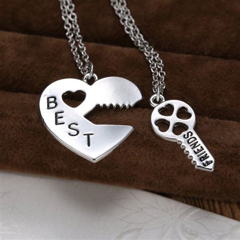 Bf Best Friend Friendship Necklace Heart Key Set Silver Pendant Couple