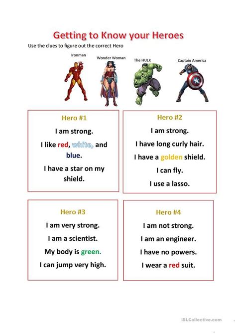 Get To Know Your Hero S English Esl Worksheets Word Puzzles For