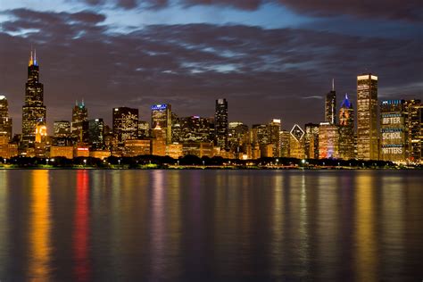 Chicago Skyline At Night Free Stock Photo Public Domain Pictures