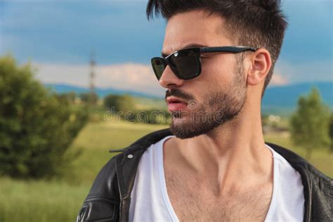 Side View Of A Young Man S Face Wearing Sunglasses Stock Photo Image