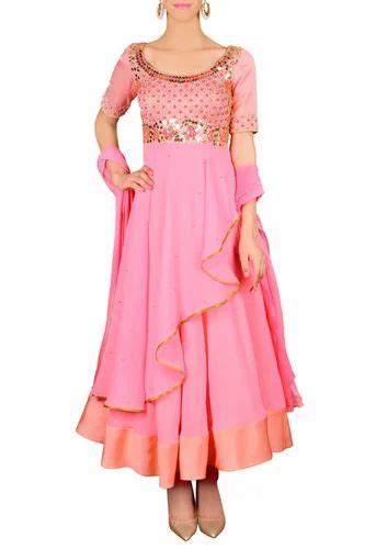 Peachy Pink Floral Embellished Anarkali Set At Best Price In Delhi