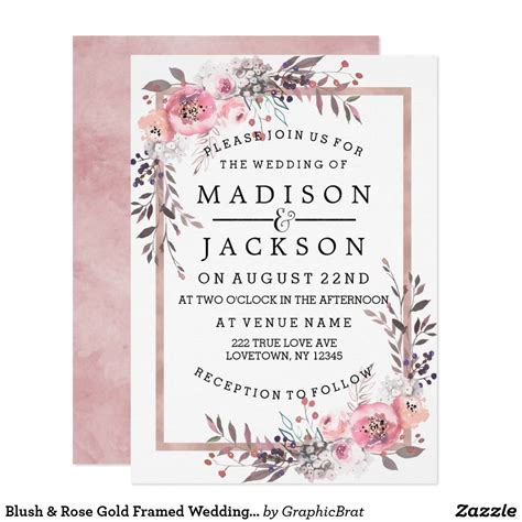 Blush And Rose Gold Framed Wedding Invitations Blush And Rose Gold Framed