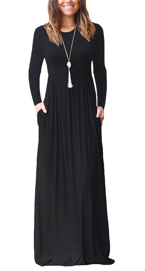 Auselily Women Long Sleeve Loose Plain Maxi Dresses Casual Long Dresses