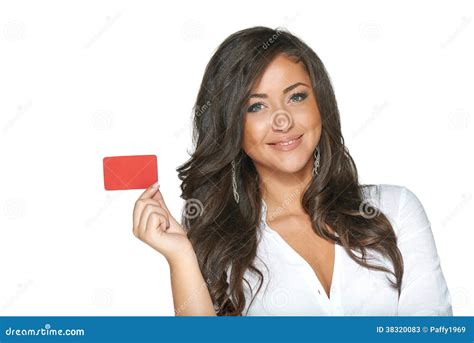 Beautiful Smiling Girl Showing Red Card In Hand Stock Image Image Of