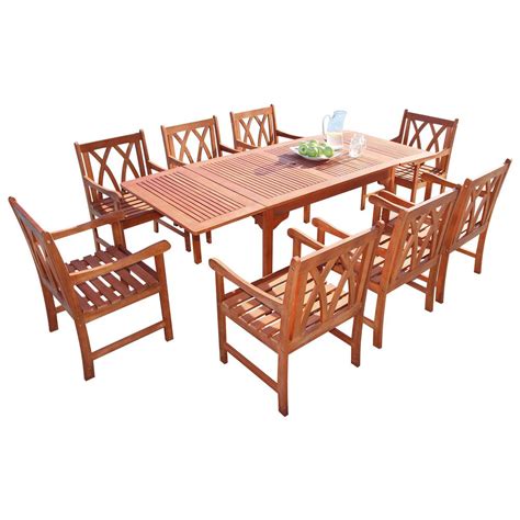 Vifah Malibu 9 Piece Wood Rectangle Outdoor Dining Set V1394set19 The