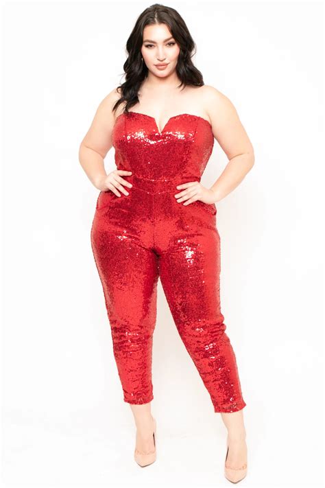 Plus Size Mika Sequins Jumpsuit Red In 2020 Red Sequin Jumpsuit