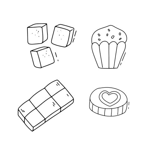 Black And White Vector Candy Outline Icons Sweetssugar Chocolate