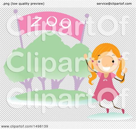 Clipart Of A Happy Girl At A Zoo Entrance For A Field Trip