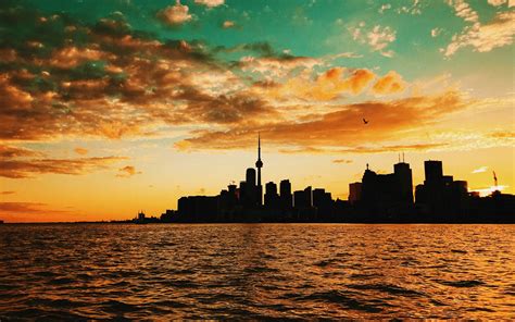Wallpaper Toronto Canada Sunset Buildings Sea Toronto 3840x2400