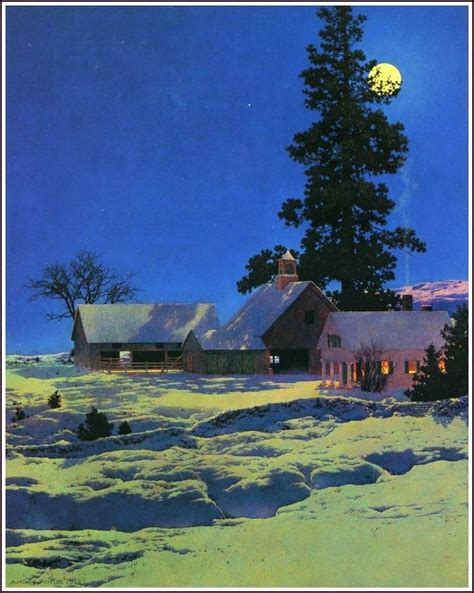 Maxfield Parrish Winter Moonlit Night 1942 Landscape Art