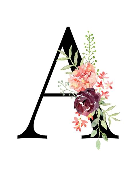 Letter A Floral Alphabet Instant Digital Download Etsy Floral