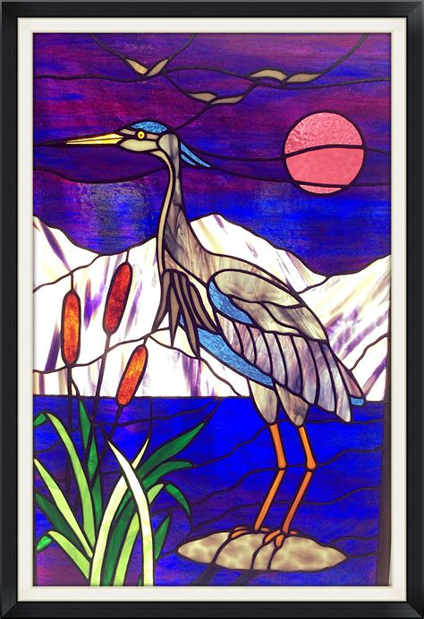 Blue Heron Stained Glass Panel I Designed Myself Stained Glass Birds Stained Glass Designs