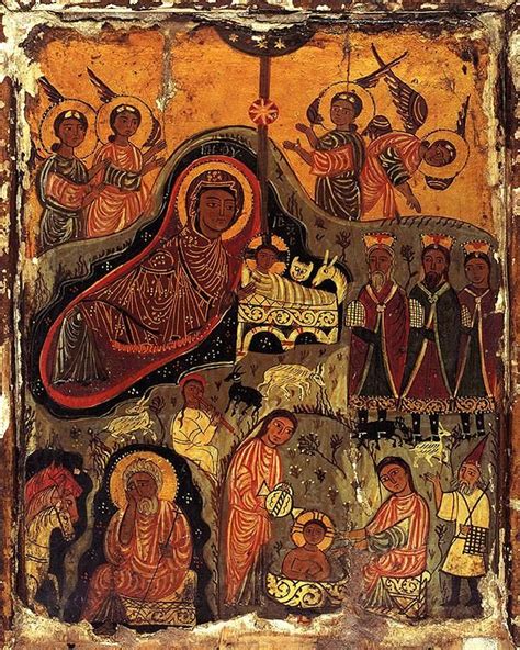 Old Coptic Icon Of Nativity Byzantine Art Art Icon Medieval Art