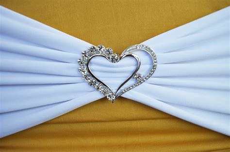 Organza chair sash, satin chair sash, polyester chair covers, universal chair covers, satin chair covers. Heart Rhinestone Chair Sash Band Buckles