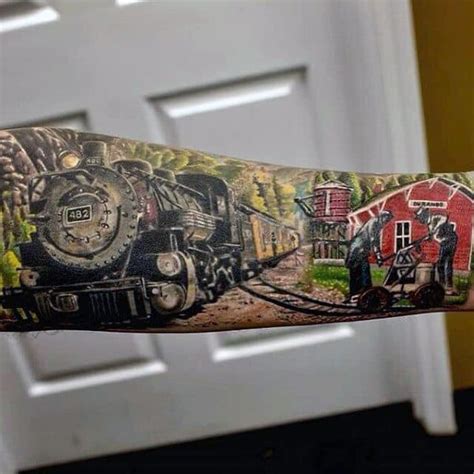 Black and grey steam train tattoo on side rib by annie lloyd. 70 Train Tattoos For Men - Masculine Railroad Designs