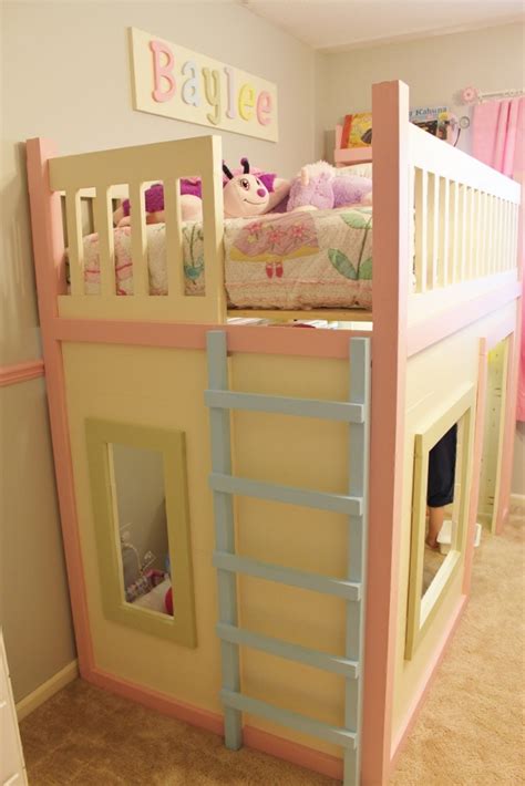 Convert space under a loft bed into storage and a desktop space. Ana White | Playhouse Loft Bed - DIY Projects