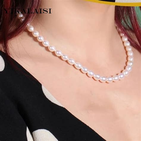 Yikalaisi 2017 Necklace Pearl Jewelry Natural Freshwater Pearl 7 10mm White Choker Necklace Real