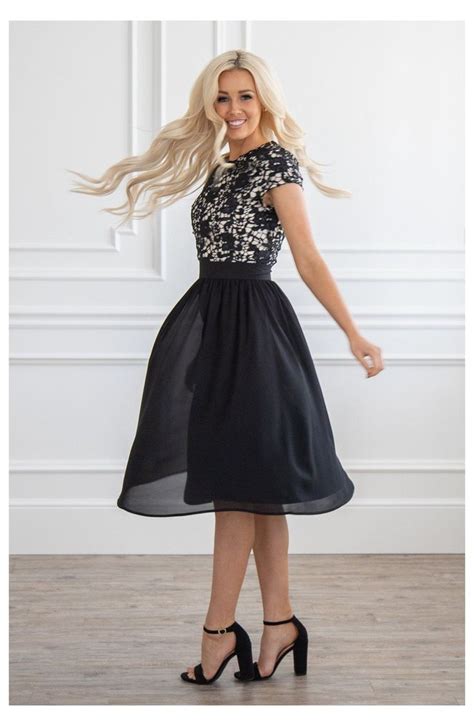 Lace And Chiffon Modest Prom Dress Or Cocktail Dress In Black Semi