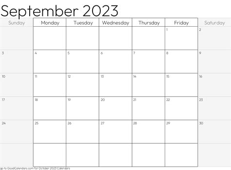 Shaded Weekends September 2023 Calendar Template In Landscape