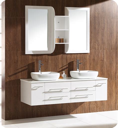 Simple in style, yet practical in design, the 59 whinfell double sink vanity brings together the warmth of antique red finish and dark emperador marble to give you a vanity that has a character all its own. Fresca FVN6119WH Bellezza 59" White Modern Double Vessel ...