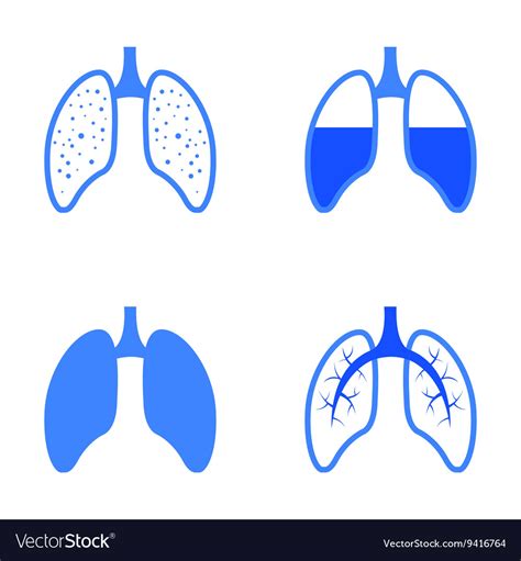 Blue Human Lung Icons Set Royalty Free Vector Image