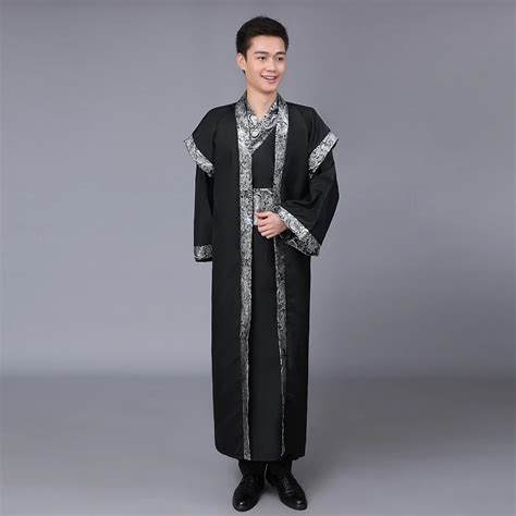 Chinese Ancient Costume Hanfu Male Traditional Men Black Folk Long Robe