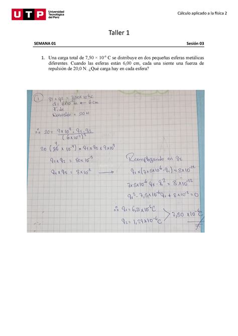 S s Taller TALLER Nº Taller Cálculo aplicado a la física SEMANA Sesión Una