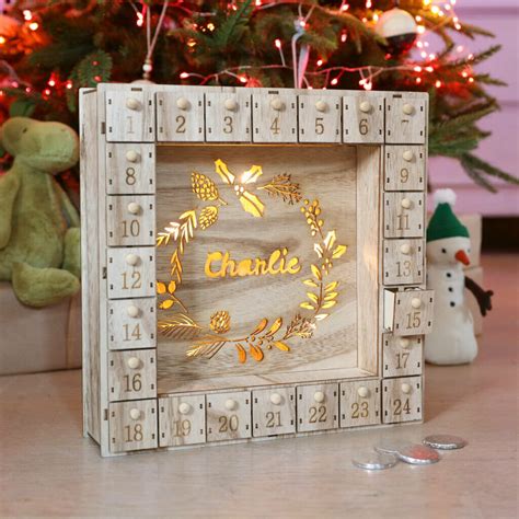 Personalised Wooden Advent Calendar Light Box By Lisa Angel