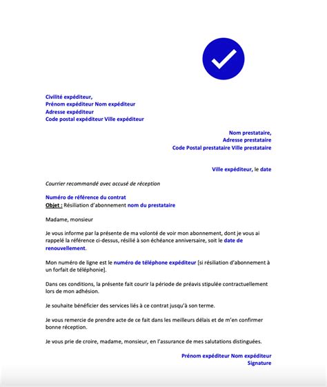 Mod Le De Lettre Pour La R Siliation D Un Contrat Ou D Un Abonnement