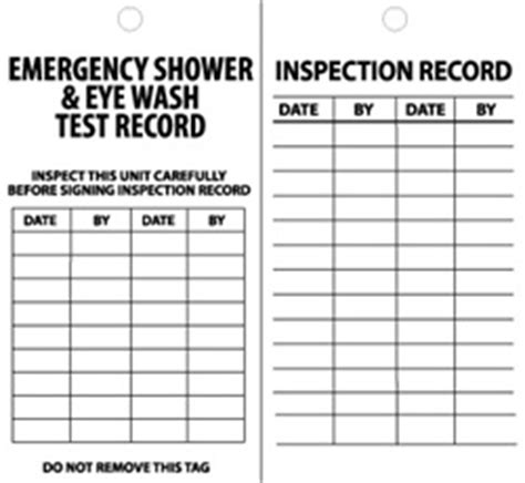 Forgetting a critical battery, filter, gel. Emergency Shower & Eyewash Test Record Tags (25/Pack)