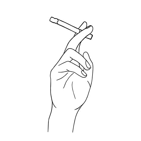 Line Art Minimal Of Hand Holding Cigarette In Hand Drawn Concept For