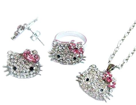 Sparkling Kitty Charm Necklace Ring And Earring Set With Pink Bow Earring Set Wedding
