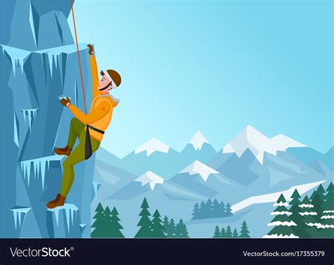 Rock Climbing Man Male On The Ice Rock Winter Vector Image