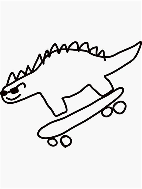 A Black And White Drawing Of A Dinosaur On A Skateboard