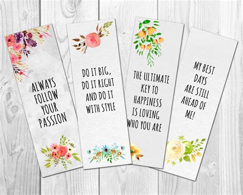 Motivational Bookmarks Template Quote Bookmarks Printable