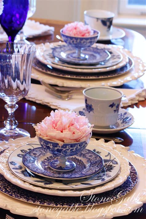 Blue Willow And Pink Peonies Tablescape Stonegable