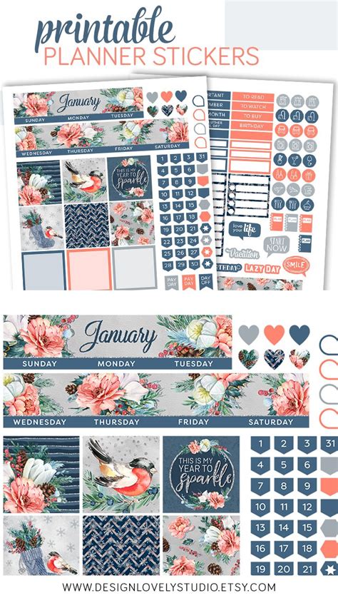 January Planner Stickers Kit Printable January Monthly Kit Etsy