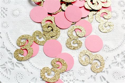 50 Gold Glitter Number One Pink Circle Confetti Die cuts | Etsy