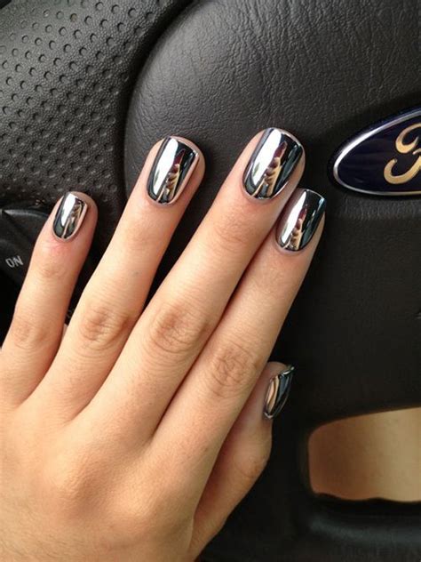 Silver French Tip Nails Nail Metallic Silver Designs Nails Cool Metalic