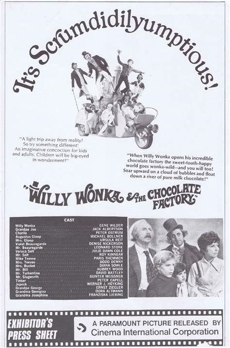 Willy Wonka And The Chocolate Factory Rare Australian Movie Press Sheet Moviemem Original