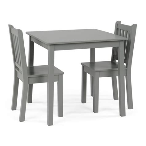 Humble Crew Curious Lion Kids Wood Large Table And 2 Chairs Set Grey