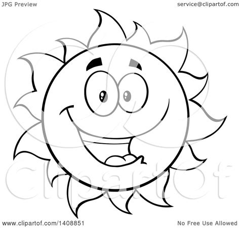 Download Clipart of a Black and White Lineart Summer Time Sun ...