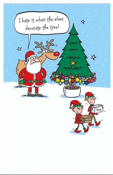 Humour Christmas Card Decorate The Tree And Christmas Tree Cartoon Christmas Cards Christmas
