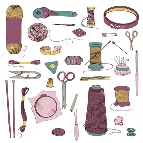 Premium Vector Knitting And Sewing Accessories Hand Drawn Colorful