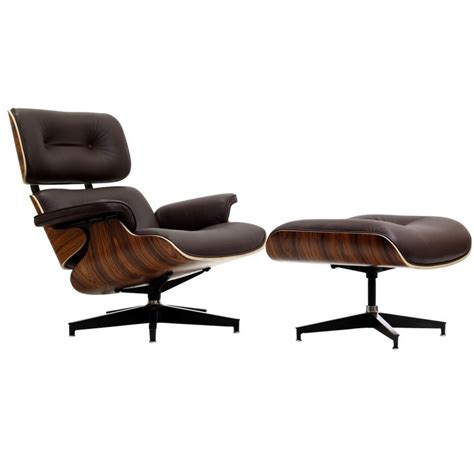 Eames Style Lounge Chair And Ottoman Brown Leather Walnut Wood