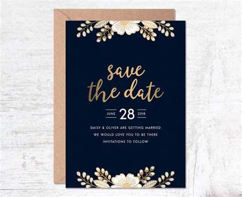Gold Save The Date Save The Date Template Wedding Invitation Etsy