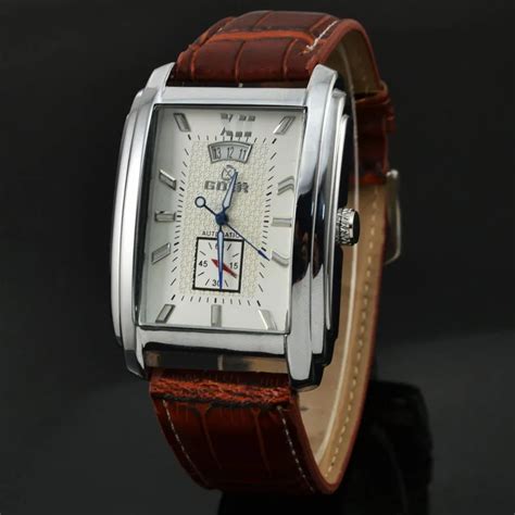 Goer Automatic Watch Men Luxury Rectangle Dial Automatic Self Wind