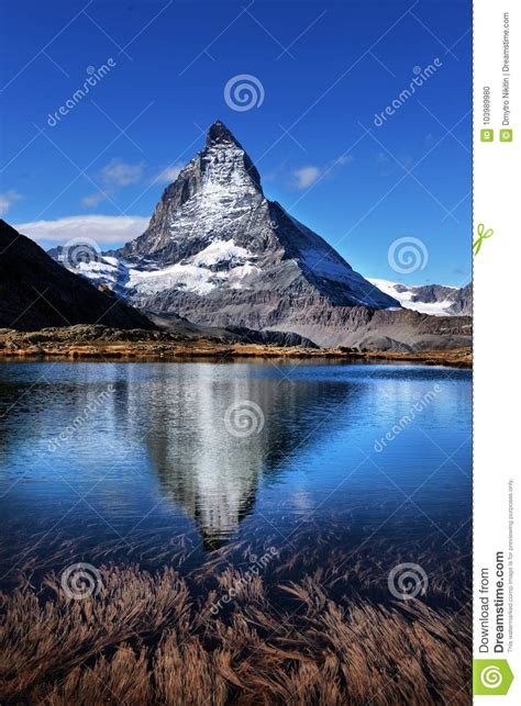 Mt Matterhorn Reflected In Riffelsee Lake Zermatt Canton Of Valais