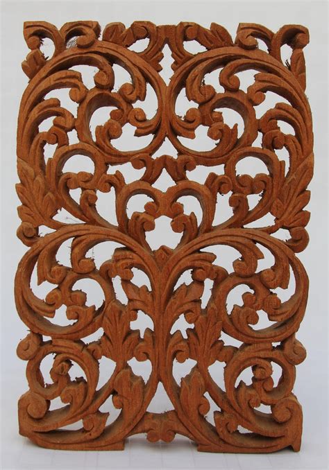 Vintage Arabic Style Wood Carved Window Panel Floral Design From